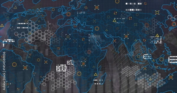 Fototapeta Image of world map over data processing