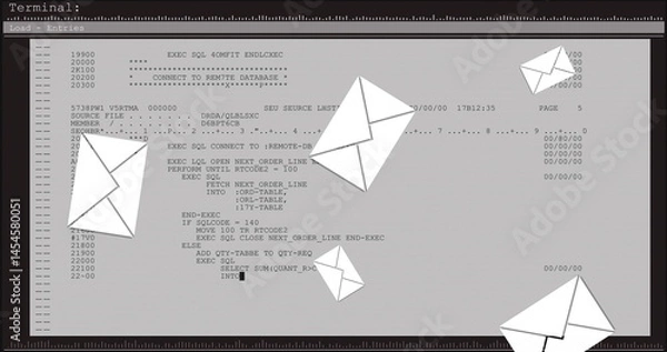 Obraz Image of computer data processing with email envelope icons