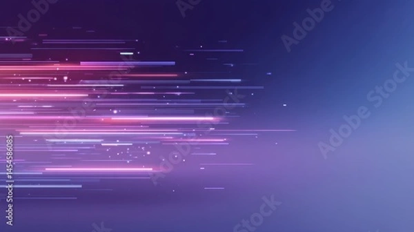 Fototapeta Abstract streaks of pink and purple light move horizontally over a smooth blue gradient background.