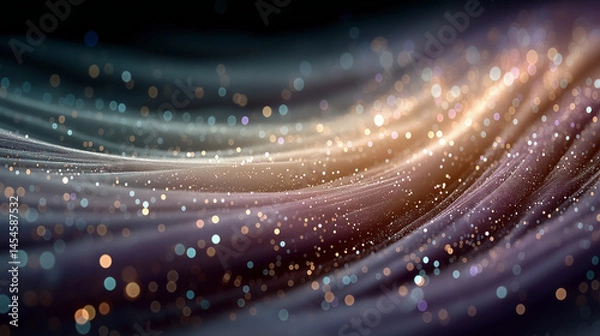 Obraz Elegant flowing waves with sparkling bokeh effects on dark background  