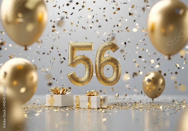 Obraz Golden Celebration Theme with Confetti, Balloons, and Numbers