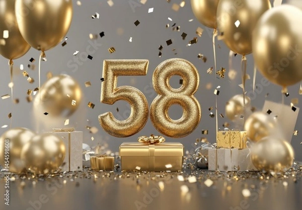 Obraz Festive Gold Decorations with Number 58 for Celebration and Celebration