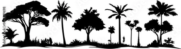 Fototapeta Silhouettes of Various Trees with Unique Shapes and Structures
