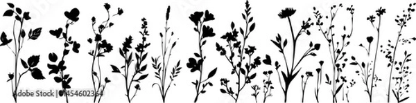 Obraz Silhouettes of Various Plants and Flowers in a Minimalist Style
