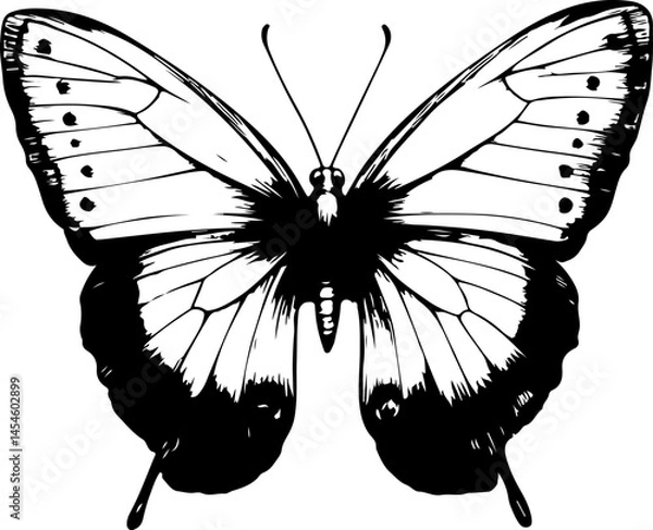 Obraz Black and White Illustration of a Butterfly with Detailed and Symmetrical Wing Patterns
