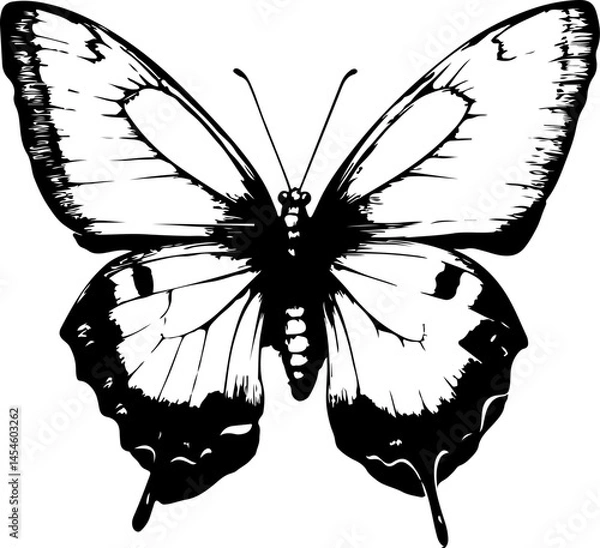 Obraz Black and White Illustration of a Butterfly with Detailed and Symmetrical Wing Patterns
