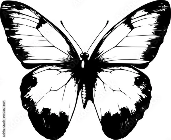 Obraz Black and White Illustration of a Butterfly with Detailed and Symmetrical Wing Patterns
