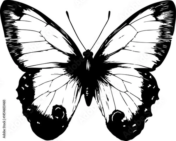 Obraz Black and White Illustration of a Butterfly with Detailed and Symmetrical Wing Patterns
