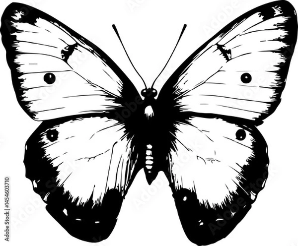 Obraz Black and White Illustration of a Butterfly with Detailed and Symmetrical Wing Patterns
