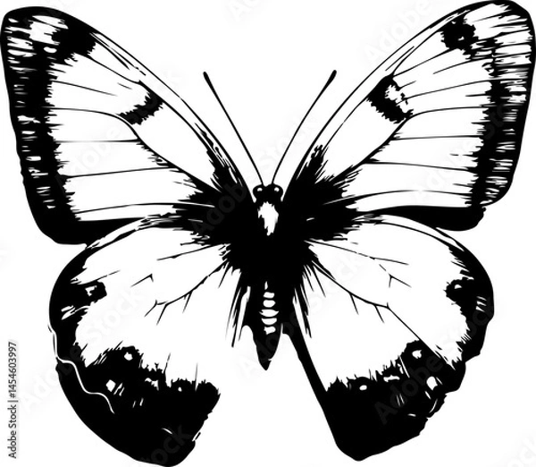 Obraz Black and White Illustration of a Butterfly with Detailed and Symmetrical Wing Patterns
