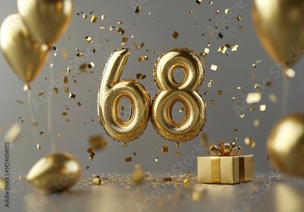 Fototapeta Golden Balloons and Confetti Celebrating Milestone Birthday 58