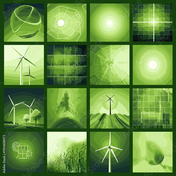 Obraz Vector symbols and icons reflecting the goals of sustainable development: ecology, social equality, economy, clean energy and care for the planet. Suitable for infographics and presentations.
