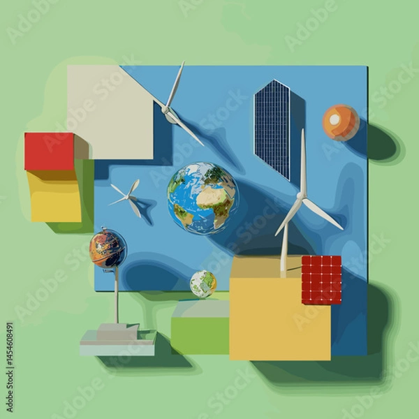 Obraz Vector symbols and icons reflecting the goals of sustainable development: ecology, social equality, economy, clean energy and care for the planet. Suitable for infographics and presentations.