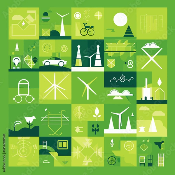 Obraz Vector symbols and icons reflecting the goals of sustainable development: ecology, social equality, economy, clean energy and care for the planet. Suitable for infographics and presentations.