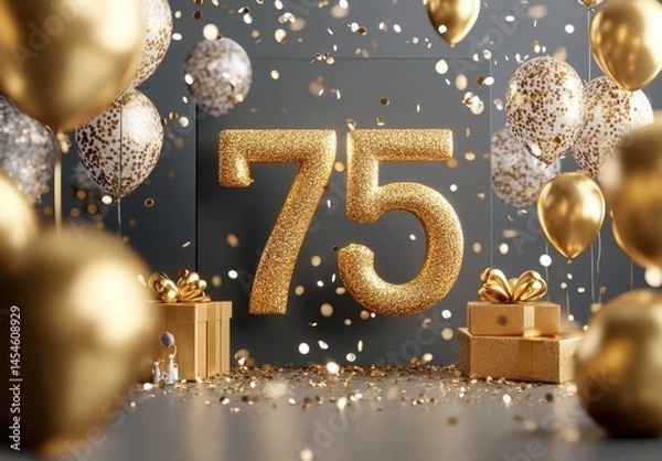 Obraz Golden Celebration Theme for 75th Birthday Party Decoration