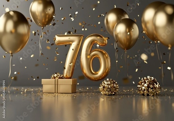 Obraz Golden Balloons and Decorations for 76th Celebration Event