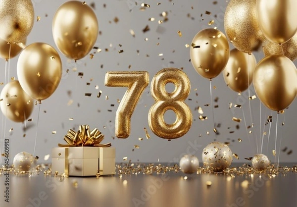 Obraz Celebration with Golden Balloons and Gift Box for 78th Birthday