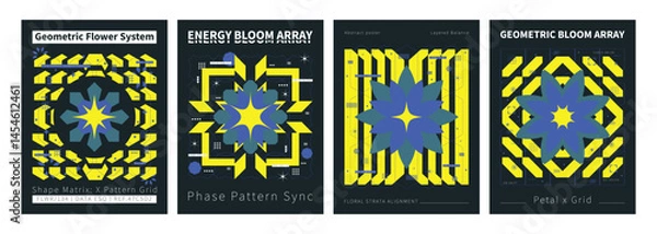 Obraz Geometric Bloom Array Designs: a stunning set of graphic resources and posters with geometric patterns. It showcases an eye-catching blend of modern design. 