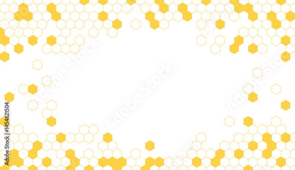 Fototapeta Abstract yellow hexagon or honeycomb random pattern isolated on a transparent background. Geometric shape elements for beehive, book cover, template, and decoration design. Vector illustration