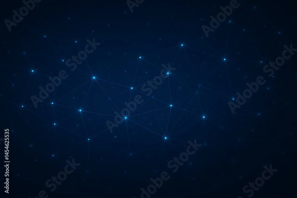 Fototapeta Dark Blue Abstract Network Background with Glowing Polygonal Connections – Futuristic Tech Grid

