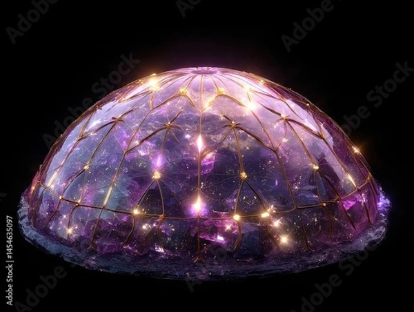 Fototapeta A captivating dome of iridescent colors, housing the brilliance of distant galaxies and stars, under a dark sky, illuminated by cosmic energy.