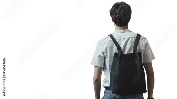 Obraz Guy with tote bag and casual outfit, facing away, waist-up, high-resolution