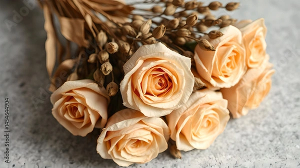 Fototapeta bouquet of dried roses on a gray background