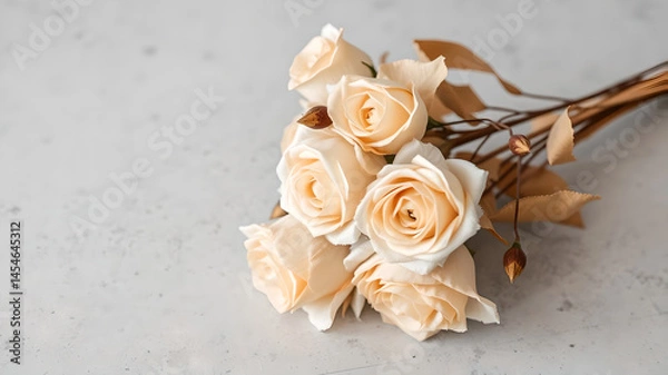 Fototapeta bouquet of dried roses on a gray background