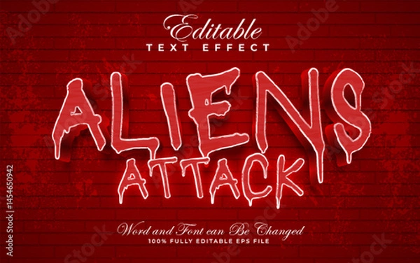 Fototapeta Aliens Attack editable text effect in scary and glow style