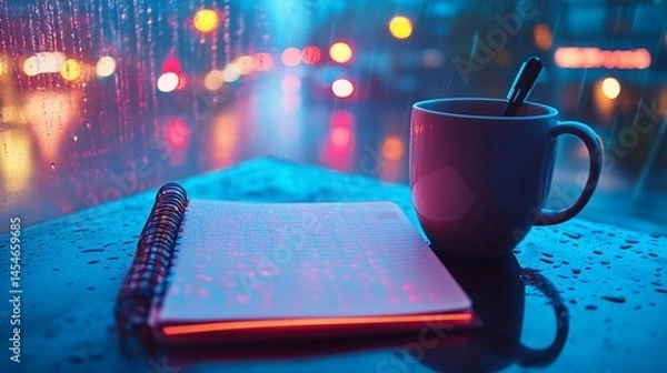 Obraz Rainy Night Reflections: Journaling by the Window