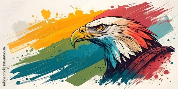 Fototapeta Majestic Eagle Head in Vibrant Hues Against a Bold Abstract Background of Swirls and Splashes of Color. A Masterpiece of Artistic Expression.