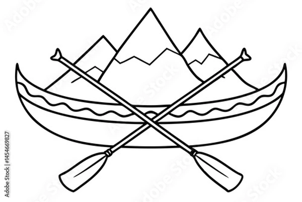 Fototapeta Simple Line Art of Canoe with Paddles – Minimal Outdoor and Adventure Illustration

