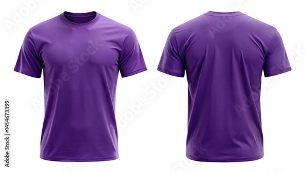 Fototapeta purple t shirt round neck template from two sides isolated on transparent white background, clipping path, pen tool 