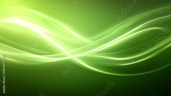Fototapeta Abstract Green Light Waves  Flowing Energy  Dynamic Background  Modern Design