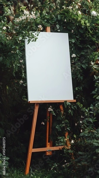 Obraz Blank white canvas on an easel surrounded by greenery and flowers at a wedding ceremony