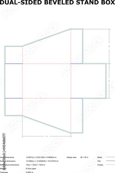 Obraz Detailed engineering blueprint of a dual-sided beveled stand box design with dimensions and material specifications for efficient manufacturing.