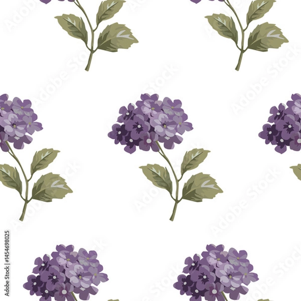 Fototapeta Seamless floral pattern with hydrangea on white background. 