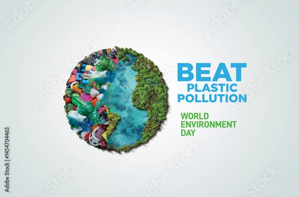 Fototapeta #BeatPlasticPollution, World Environment day concept 2025 3d tree background. 
