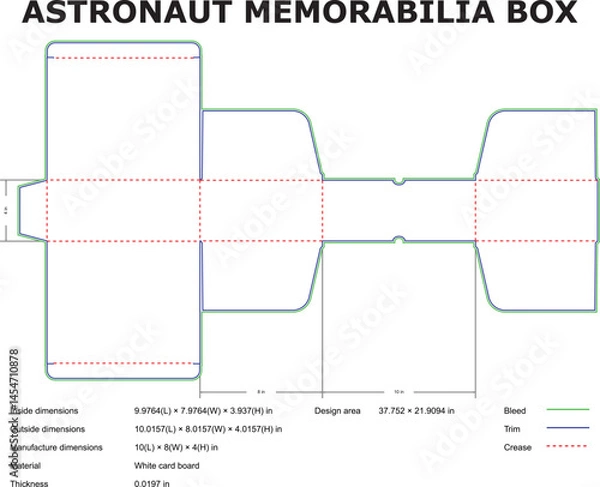 Fototapeta Astronaut Memorabilia Box Template Layout With Dimensions And Crease Guide