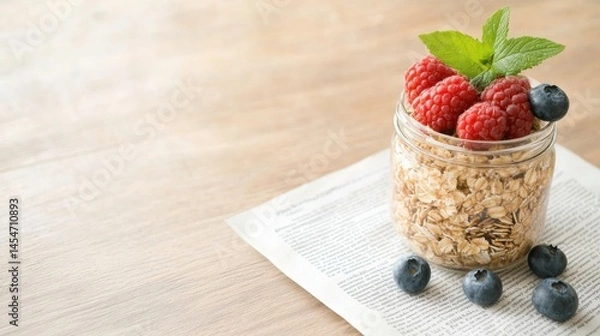 Obraz Healthy breakfast bowl with berries kitchen counter food photography natural light close-up nutrition benefits