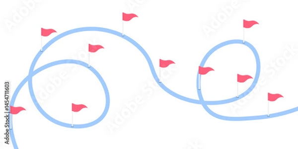 Fototapeta Curvy road marked by red flags guiding through winding paths