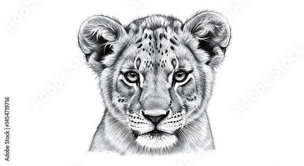 Obraz Adorable Lion Cub: A Monochromatic AI-Generated Portrait