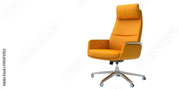 Obraz Elegant ergonomic office chair with yellow leather seat and chrome base isolated on white transparent background