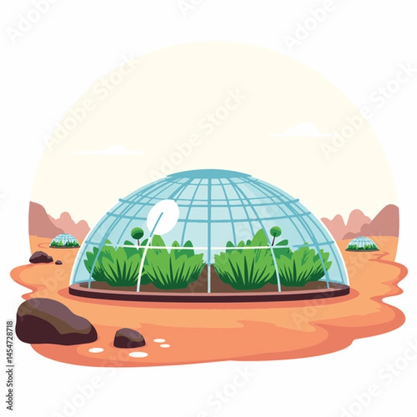 Obraz Futuristic greenhouse colony on Mars, thriving ecosystem