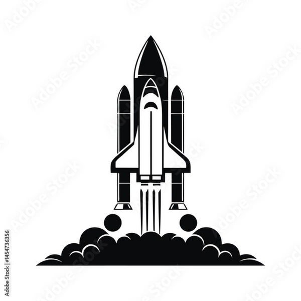 Fototapeta Iconic Black and White Space Shuttle Launch Illustration