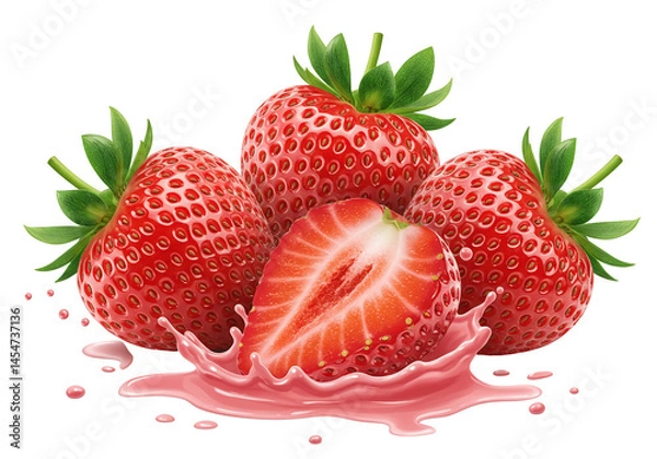 Obraz Close-up of fresh, juicy strawberries with a splash of red
