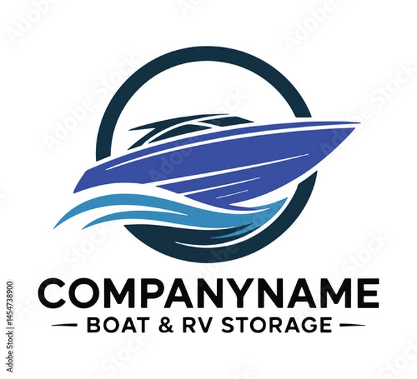 Fototapeta Boat and RV Storage Company Logo Design with Speedboat Icon