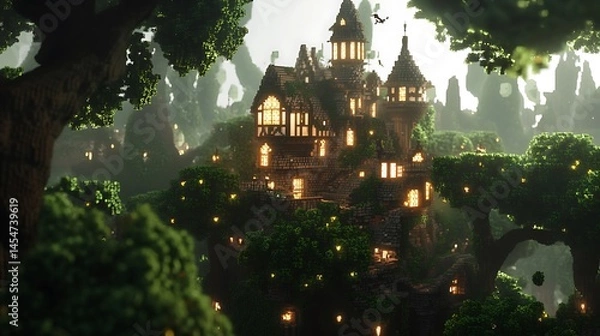 Obraz Fantasy kingdom in a vibrant, colorful forest