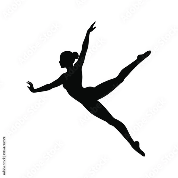 Obraz Gymnast Performing a Split Leap Silhouette Vector Image on White Background