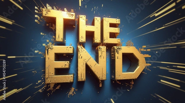 Fototapeta The end text concept with cinematic style typography representing final scene closure in films, videos, or dramatic storytelling visuals.

